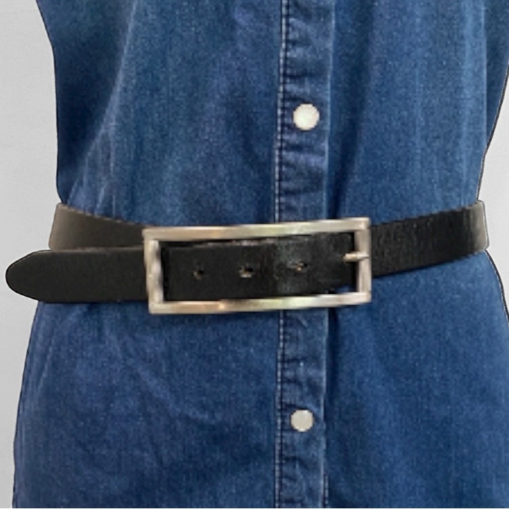 Scott David Black Leather Belt Large Rectangular Buckle Genuine Leather